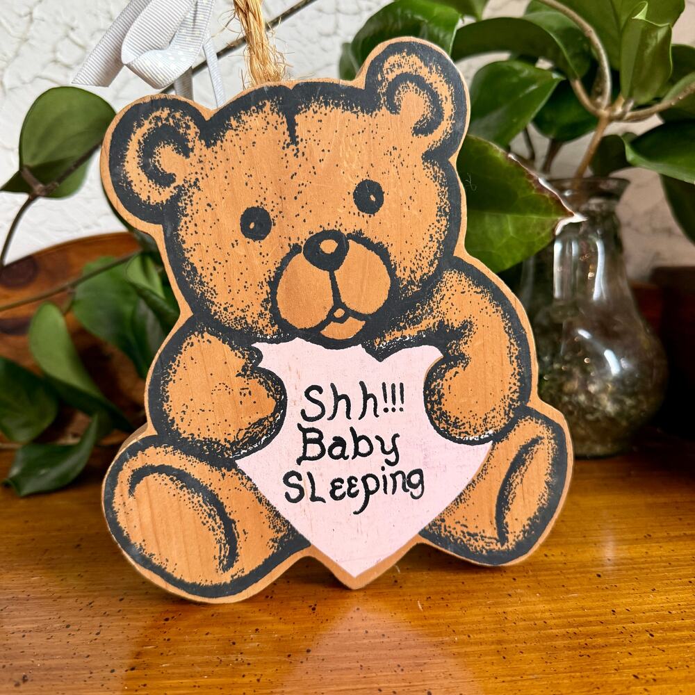 Vintage Teddy Bear Nursery Wall Hanging Baby Sleeping Sign